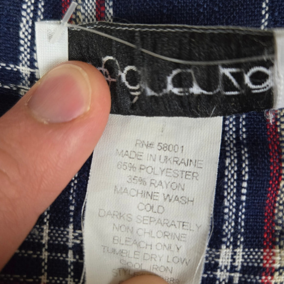 Y2K Navy Red Windowpane Tartan Plaid Boxy Oversized Blazer Jacket Size Medium - Picture 4 of 9